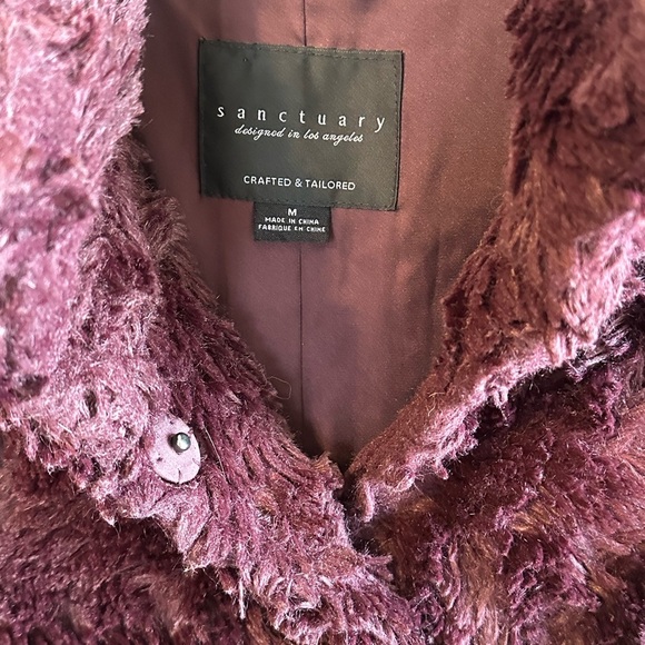 Anthropologie Sanctuary Mock Neck Shiraz (Purple) Faux Fur Teddy Jacket Sz M - Picture 2 of 11